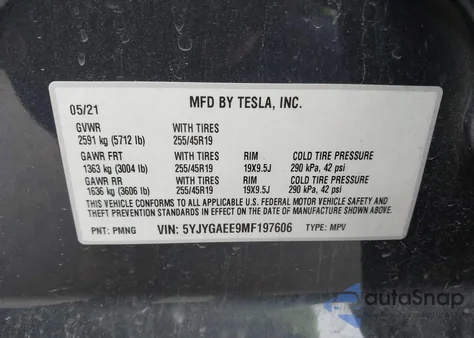 2021 Tesla Model Y Long Range Dual Motor All-Wheel Drive from USA, damaged, VIN 5YJYGAEE9MF197606